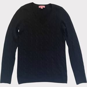 Lilly Pulitzer 100% Cashmere Cable Knit Sweater Black V Neck Size XS